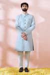 Buy_Arihant Rai Sinha_Blue Silk, Polyester, Viscose Embroidery, Geometric Sherwani And Pant Set _at_Aza_Fashions