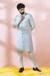 Buy_Arihant Rai Sinha_Grey Polyester, Viscose Embroidery, Sequins Thread Sherwani And Pant Set _at_Aza_Fashions