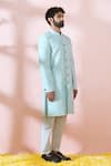 Arihant Rai Sinha_Green Cotton, Silk, Polyester, Viscose Geometric Thread Sherwani And Pant Set _at_Aza_Fashions