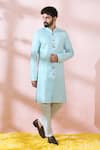 Arihant Rai Sinha_Green Cotton, Silk, Polyester, Viscose Geometric Thread Sherwani And Pant Set _Online