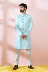 Arihant Rai Sinha_Green Cotton, Silk, Polyester, Viscose Geometric Thread Sherwani And Pant Set 