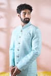 Arihant Rai Sinha_Green Cotton, Silk, Polyester, Viscose Geometric Thread Sherwani And Pant Set 