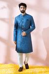 Buy_Arihant Rai Sinha_Blue Polyester, Viscose Geometric Pattern Sherwani And Pant _at_Aza_Fashions