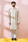 Arihant Rai Sinha_Cream Velvet, Polyester, Viscose Embroidery, Thread Sherwani And Pant Set 
