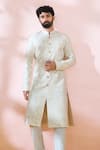 Arihant Rai Sinha_White Silk, Polyester, Viscose Embroidery, Sequins, Paisley Sherwani And Pant Set 