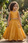 Shop_Maaikid_Yellow Taffeta, Silk Pearls, Embroidery Heart Top And Skirt Set _Online_at_Aza_Fashions