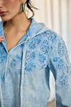 Buy_Kay Kay_Blue Denim, Twill Embroidery V-neck Kay Floral Motif Shirt And Pant Set _Online_at_Aza_Fashions