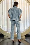 Kay Kay_Blue Denim, Twill Collared, V-neck Youyou Dye Shirt And Pant Set _Online_at_Aza_Fashions