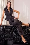 Shop_Kay Kay_Black Twill, Denim V-neck, Collared Duli Top And Pant Set _Online