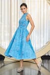 Buy_Kay Kay_Blue Denim, Twill Embroidery High Neck Bianca Sleeveless Dress _Online_at_Aza_Fashions