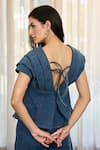 Buy_Kay Kay_Navy Denim Embroidery V-neck Kate Top And Pant Set _Online_at_Aza_Fashions