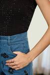 Buy_Kay Kay_Black Cotton, Denim Beads, Sequins Round Neck Casey Rib Top And Pant Set 