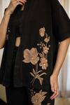 Shop_Kay Kay_Black Denim Embroidery, Sequins Collared, Claudy Floral Shirt And Pant Set _Online_at_Aza_Fashions