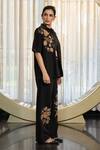 Kay Kay_Black Denim Embroidery, Sequins Collared, Claudy Floral Shirt And Pant Set _at_Aza_Fashions