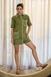 Buy_Kay Kay_Green Denim Collared, Button-down Neck Audrey Dress _at_Aza_Fashions
