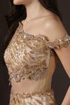 Pooja Peshoria_Gold Satin, Crepe, Net Beads, Sequins, Embroidery One Shoulder Draped Gown _at_Aza_Fashions