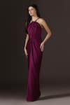 Pooja Peshoria_Purple Satin Crystals Halter Neck Placement Work Gown _Online_at_Aza_Fashions