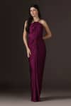 Buy_Pooja Peshoria_Purple Satin Crystals Halter Neck Placement Work Gown _Online_at_Aza_Fashions