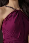 Buy_Pooja Peshoria_Purple Satin Crystals Halter Neck Placement Work Gown 
