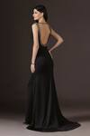 Shop_Pooja Peshoria_Black Crepe Crystals, Pearls Round Neck, Open Hand Embroidered Backless Gown _at_Aza_Fashions