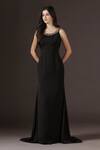 Shop_Pooja Peshoria_Black Crepe Crystals, Pearls Round Neck, Open Hand Embroidered Backless Gown 