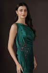 Buy_Pooja Peshoria_Green Satin Applique, Crystals, Sequins One Shoulder Draped Gown _Online_at_Aza_Fashions