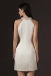 Shop_Pooja Peshoria_Ivory Crepe Crystals, Pearls Halter Neck Hand Embroidered Dress _at_Aza_Fashions
