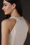 Buy_Pooja Peshoria_Ivory Crepe Crystals, Pearls Halter Neck Hand Embroidered Dress 