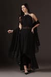 Buy_Pooja Peshoria_Black Georgette Crystals, Embroidery, Sequins, Beads Halter Neck Hand Kurta Set _at_Aza_Fashions