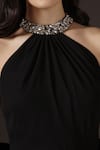 Shop_Pooja Peshoria_Black Georgette Crystals, Embroidery, Sequins, Beads Halter Neck Hand Kurta Set 