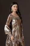 Pooja Peshoria_Gold Tissue, Shantoon Embroidery, Beads, Sequins Floral Kurta Sharara Set _Online