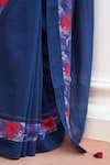 Buy_Vaayu_Blue Muslin, Cotton Foil Printing, Embroidery, Sapphire Floral Saree With Blouse _Online_at_Aza_Fashions