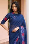 Shop_Vaayu_Blue Muslin, Cotton Foil Printing, Embroidery, Sapphire Floral Saree With Blouse _Online_at_Aza_Fashions