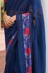 Vaayu_Blue Muslin, Cotton Foil Printing, Embroidery, Sapphire Floral Saree With Blouse _at_Aza_Fashions