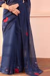 Buy_Vaayu_Blue Muslin, Cotton Applique, Embroidery Sapphire Floral Saree With Blouse _Online_at_Aza_Fashions