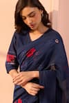 Vaayu_Blue Muslin, Cotton Applique, Embroidery Sapphire Floral Saree With Blouse _at_Aza_Fashions