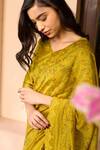Vaayu_Yellow Muslin, Cotton Embroidery V-neck, Round Tuscany Floral Saree With Blouse _Online_at_Aza_Fashions