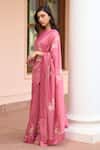 Buy Vaayu Pink Muslin, Cotton Applique Round Neck Hibiscus Saree With Blouse Online at Aza Fashions Buy_Vaayu_Pink Muslin, Cotton Applique Round Neck Hibiscus Saree With Blouse _Online_at_Aza_Fashions