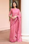 Buy Vaayu Pink Muslin, Cotton Applique Round Neck Hibiscus Saree With Blouse at Aza Fashions Buy_Vaayu_Pink Muslin, Cotton Applique Round Neck Hibiscus Saree With Blouse _at_Aza_Fashions
