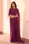 Buy_Vaayu_Purple Muslin, Cotton Embroidery Round Neck Amethyst Floral Saree With Blouse _at_Aza_Fashions