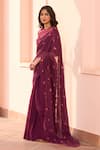 Vaayu_Purple Muslin, Cotton Embroidery Round Neck Amethyst Floral Saree With Blouse _Online_at_Aza_Fashions
