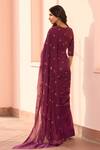 Shop_Vaayu_Purple Muslin, Cotton Embroidery Round Neck Amethyst Floral Saree With Blouse _at_Aza_Fashions