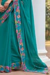 Buy_Vaayu_Green Muslin, Cotton Tassels V-neck Teal Bloom Saree With Blouse _Online_at_Aza_Fashions