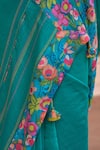 Shop_Vaayu_Green Muslin, Cotton Tassels V-neck Teal Bloom Saree With Blouse _Online_at_Aza_Fashions