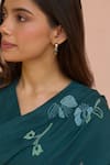 Vaayu_Green Muslin, Cotton Applique, Embroidery V-neck Jade Bloom Saree With Blouse _at_Aza_Fashions