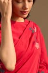 Vaayu_Red Muslin, Cotton Applique, Embroidery Round Neck, Cherry Saree With Blouse _Online_at_Aza_Fashions