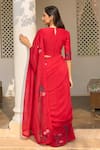 Shop_Vaayu_Red Muslin, Cotton Applique, Embroidery Round Neck, Cherry Saree With Blouse _at_Aza_Fashions