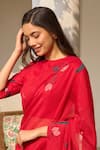 Buy_Vaayu_Red Muslin, Cotton Applique, Embroidery Round Neck, Cherry Saree With Blouse _Online_at_Aza_Fashions