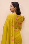 Buy_Vaayu_Yellow Muslin, Cotton Embroidery V-neck Marigold Saree With Blouse _Online_at_Aza_Fashions