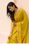 Shop_Vaayu_Yellow Muslin, Cotton Embroidery V-neck Marigold Saree With Blouse _Online_at_Aza_Fashions